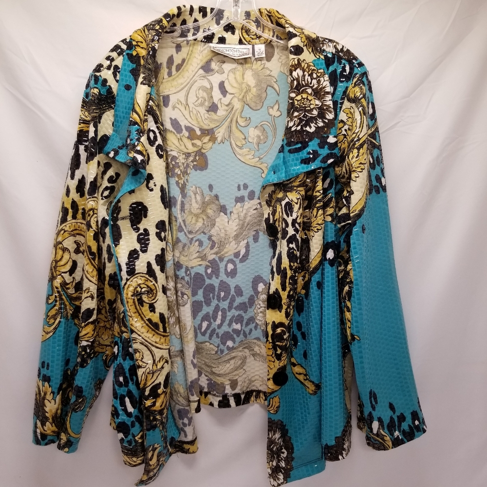 Simonton Says Size 3XL Jacket Long Sleeve Button Down Blue Gold Black Top - Picture 3 of 10